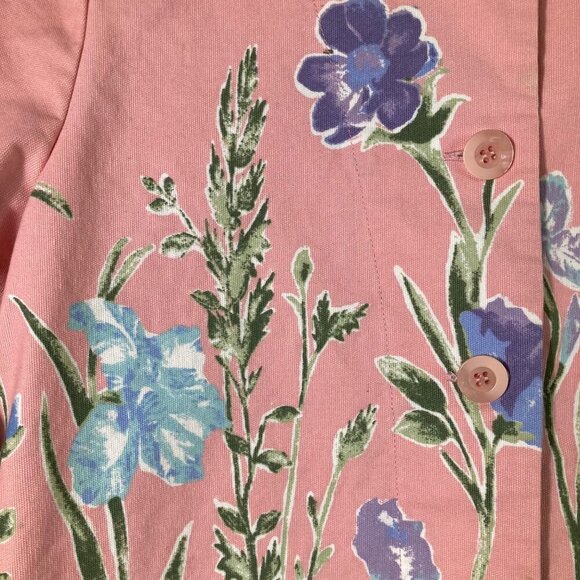 Womens Appleseeds Petites 3/4 Sleeve Button Cotton Jacket Pink Floral PM Flaw - Picture 4 of 8